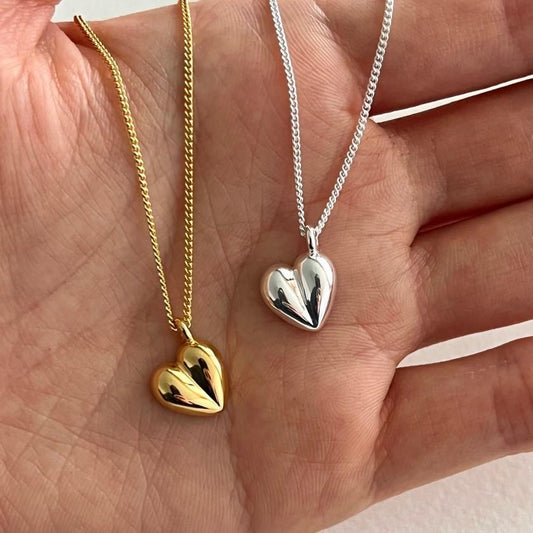 925 Loving Heart In Sterling Silver INS Three-dimensional Gold Ornament Simple Necklace Female