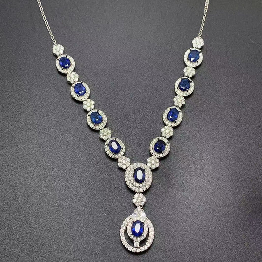 925 Silver Inlaid Natural Sri Lankan Sapphire Necklace