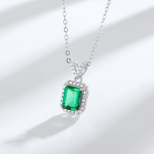S925 Silver Octagonal Emerald Pendant Necklace